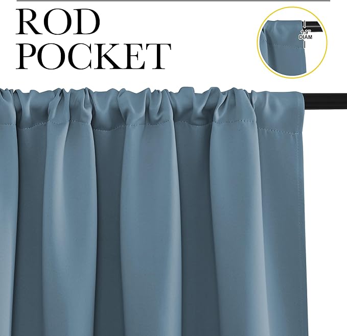NICETOWN Blackout Curtains for Bedroom, Blackout Curtain Panels, Smoky Blue, 1 Pair, 70 by 63-inch, Window Treatment Energy Saving Thermal Insulated Solid Rod Pocket Blackout Drapes/Draperies