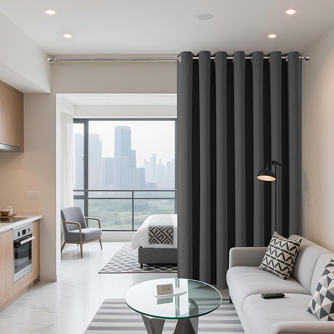 Joydeco Blackout Patio Sliding Door Curtains 108 Inches Long, Grommet Privacy Room Divider Curtains, Extra Wide Thermal Blackout Drapes for Bedroom Living Room (Grey, 60Wx108L, 1 Panel)