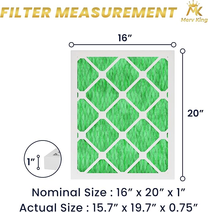 MervKing 16x20x1 Air Filter Actual Size: 15.7" x 19.7" x 0.75" MERV 13 MPR - Image 2
