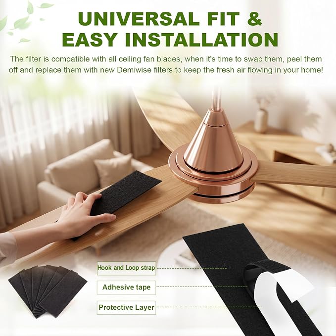 60 Pcs Ceiling Fan Filters for Blades, Fan Air Purifier Pads - Image 3