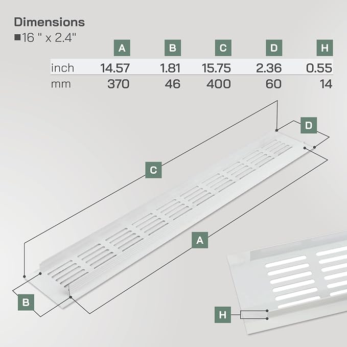 Vent Systems 15.75 x 2.36 Air Supply Ventilation Grille - Image 2
