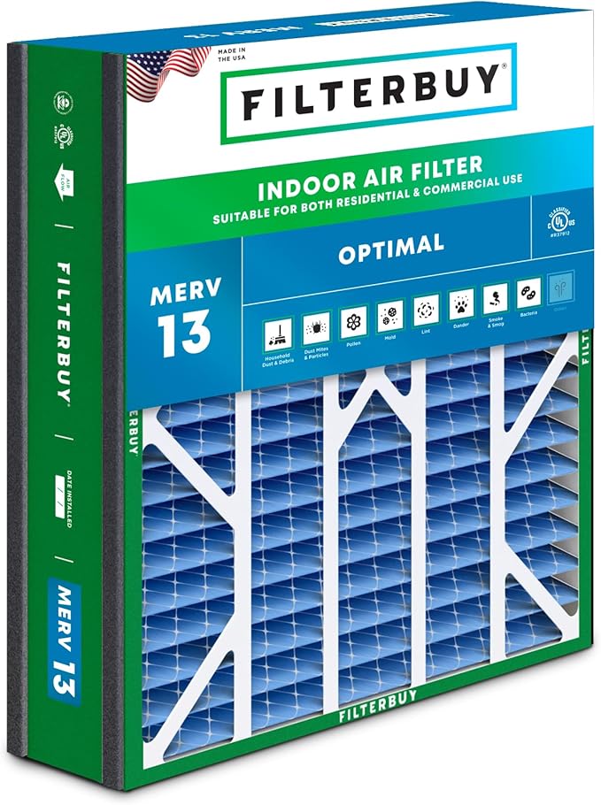 Filterbuy 20x25x5 Air Filter MERV 13 Optimal Smoke & Allergy Defense, Pleated by Filterbuy