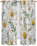Spring Daisy Kitchen Curtains, Farmhouse Country Flower Leaf Plant Wood Grain by Unknown