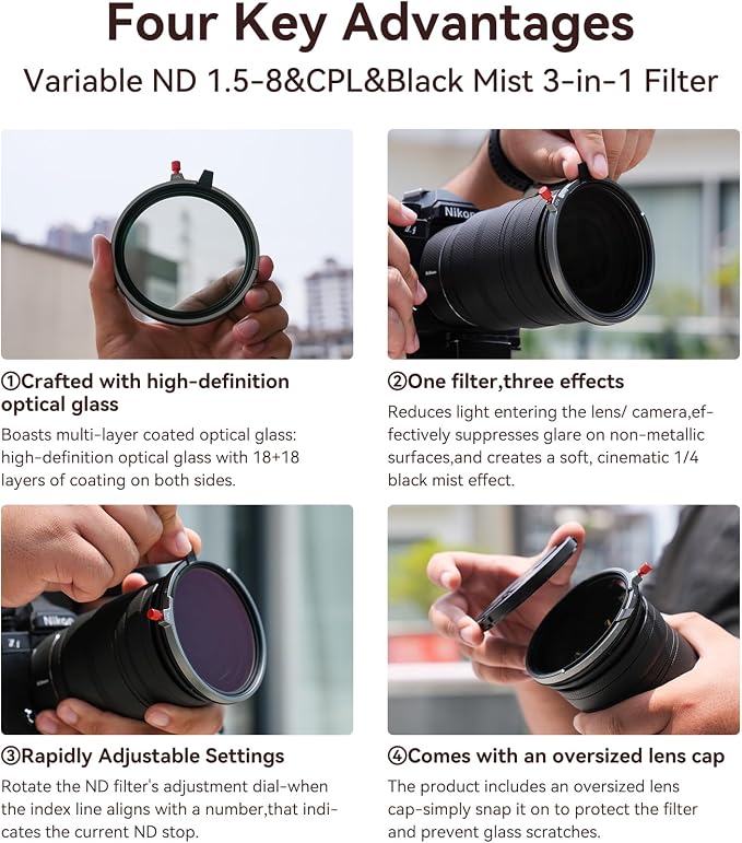 Kase 82mm Variable ND1.5-8 & CPL & Black Mist 3 in 1 Filter - Image 7