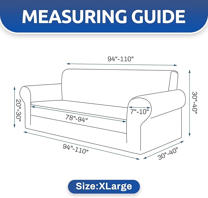 KEKUOU Stretch Oversized Sofa Slipcover 1 Piece Couch Sofa Cover (94"-110") Furniture Protector 4 Seater Sofa with Elastic Bottom for Kids,Pet.Jacquard Checked Pattern Fabric(X Large,Charcoal)