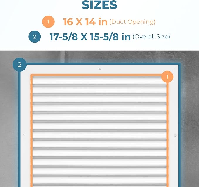 Aluminum 16 x 14 Inch Cold Air Return Vent Cover, Rustproof AC Transfer Grille - Image 3
