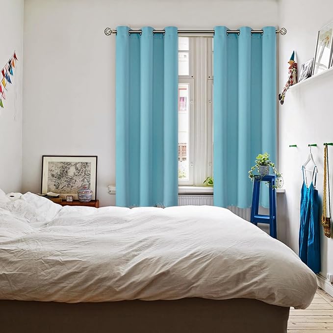 BGment Blackout Curtains - Grommet Thermal Insulated Room Darkening Bedroom and Living Room Curtains, Set of 2 Panels (38 x 63 Inch, Aqua)