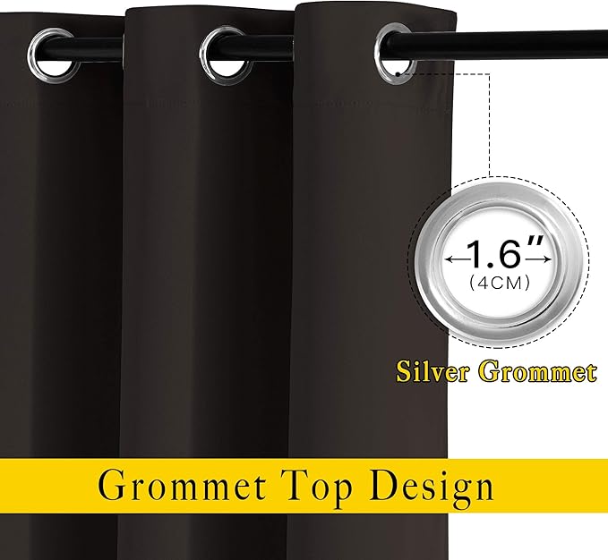 NICETOWN Bedroom Blackout Curtains and Drapes - Energy Smart Thermal Insulated Solid Grommet Blackout Draperies for Living Room (2 Panels, 66 inches x 90 inches, Toffee Brown)
