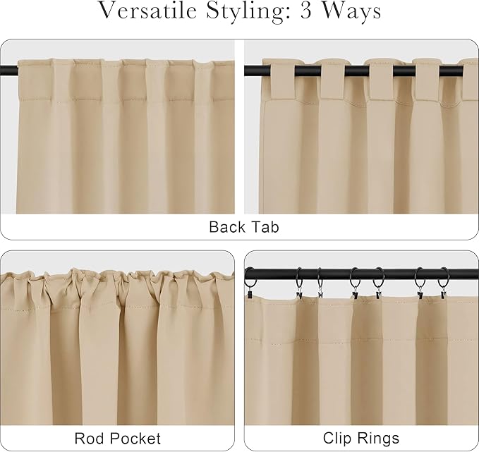 PONY DANCE Black Out Curtains 84 inch Long 2 Panels Burg for Living Room - Beige Window Treatments Room Darkening Curtains Back Tab/Rod Pocket Drapery for Bedroom, 52 Inches Wide, Set of 2, Beige