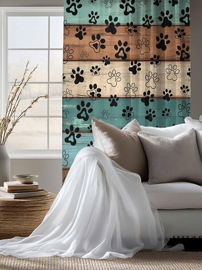 Sheer Curtains 63 Inch Length, Vintage Farmhouse Country Wooden Grain Privacy - Image 4