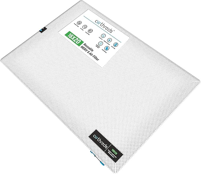 AirThreds 16x20x1 Air Filter for AC HVAC Furnace, Machine Washable & Dryer by airthreds