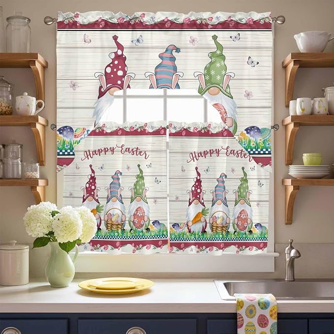 Swag Valance Curtains, Happy Easter Gnomes by Chees+D+Zone