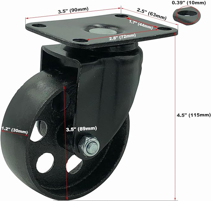 FactorDuty Set of 4 Metal Swivel Plate Caster Wheels, 3.5" Combo - Image 2