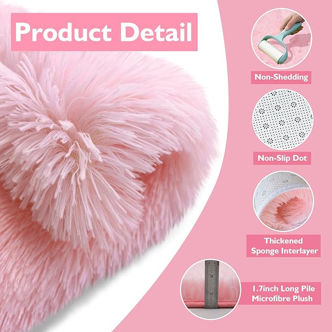 yulidayang Pink Fluffy Round Area Rugs for Bedroom,3ft Shag Circle Area Rugs for Girls Room,Non Slip Fuzzy Plush Rug for Kids Room Living Room and Dorm Home Decor Rug