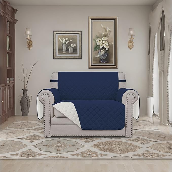Easy-Going Oversized Chair Sofa Slipcover Reversible Sofa Cover Water Resistant Couch Cover Furniture Protector Cover with Elastic Straps for Pets Dog (Oversized Chair, Navy/Ivory)