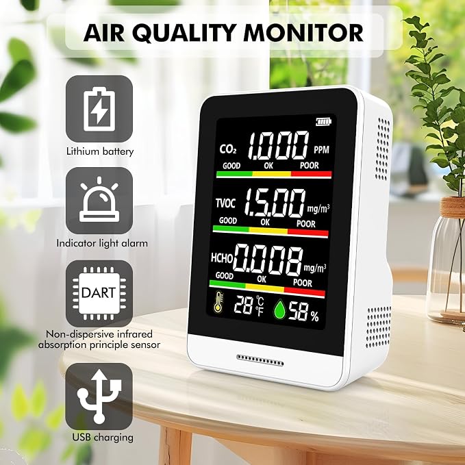 22 HOBBIES Air Quality Monitor Indoor, 8-in-1 Smart Air Quality Tester - Image 2