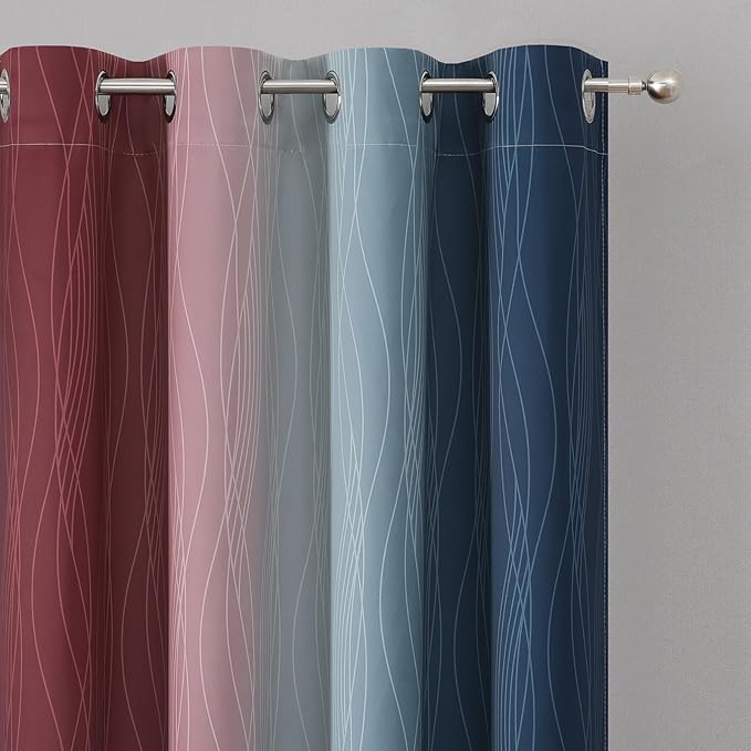 Estelar Textiler Navy Blue and Burgundy Red Blackout Ombre Curtains for Bedroom 63 Inches Long, Gradient Light Blocking Thermal Insulated Grommet Drapes for Living Room,52Wx63L,2 Panels