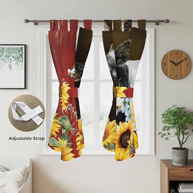 Cows Sunflowers Living Room Curtains 84 Inch Length, Window Curtains Tab Top - Image 5