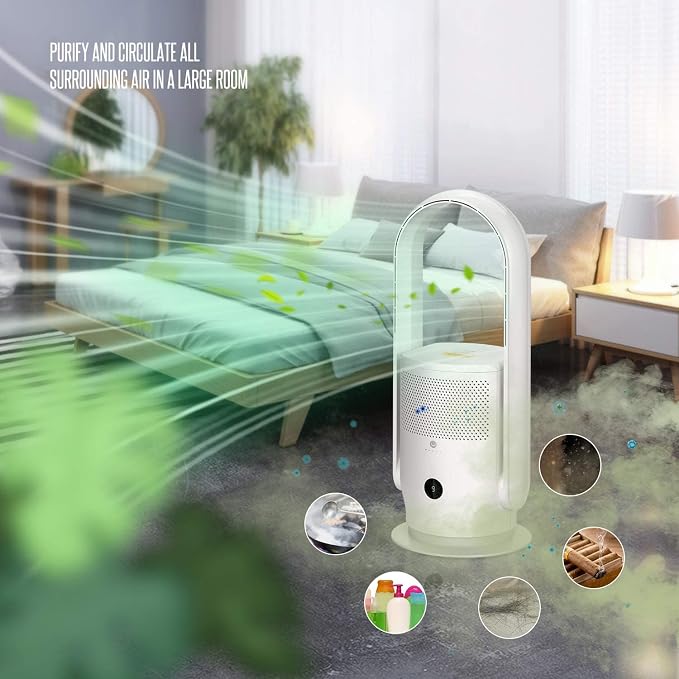 ULTTY Bladeless Tower Fan and Air Purifier Combo, 23.5" Quiet Oscillating Fan - Image 6