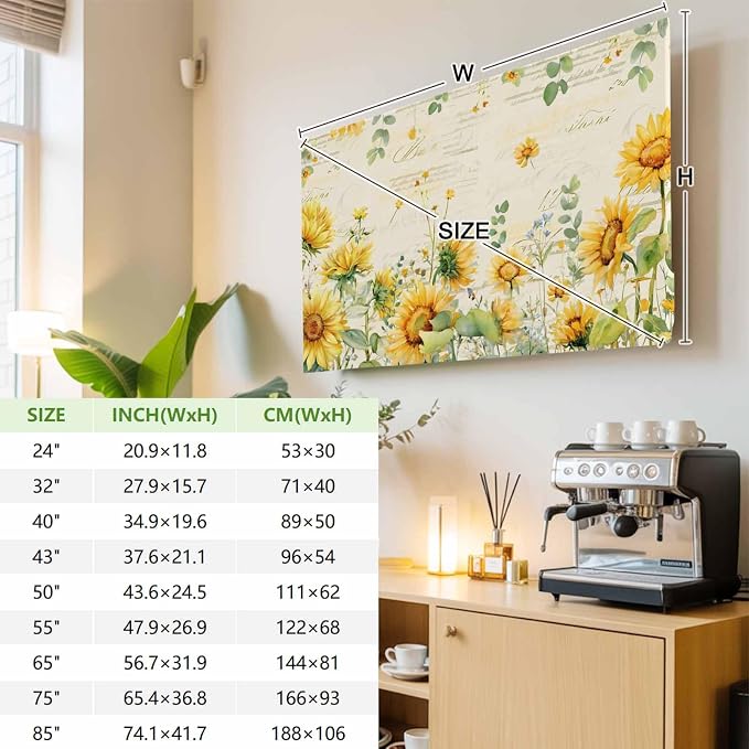 Farmhouses Sunflowers Eucalyptus Leaves Indoor TV Cover, Elastic TV Screen - Image 3