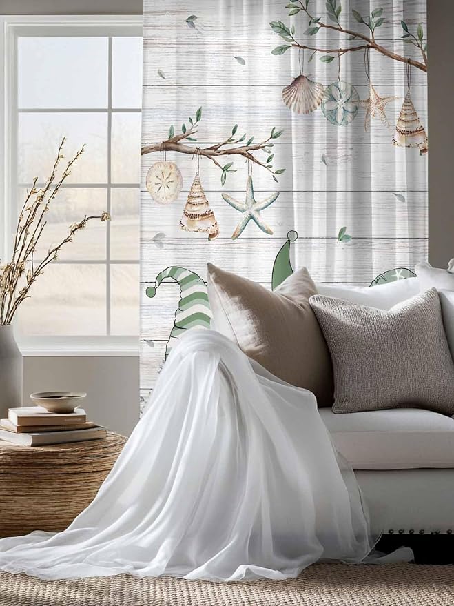 Sheer Curtains 63 Inch Length, Sage Green Gnomes Semi Sheer Curtains Light - Image 4