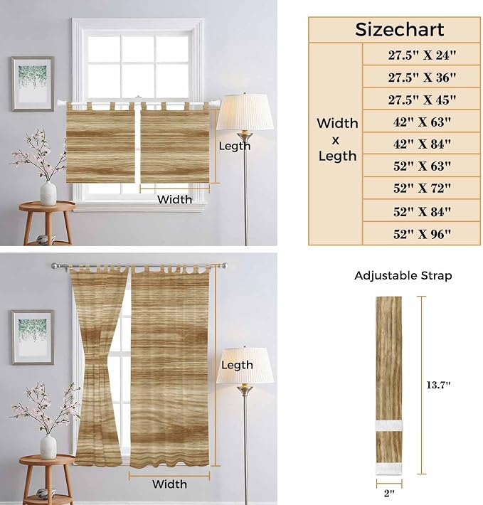 Light Brown Wood Grain Bedroom Curtains 72 Inch Length, Window Curtains Tab Top - Image 8