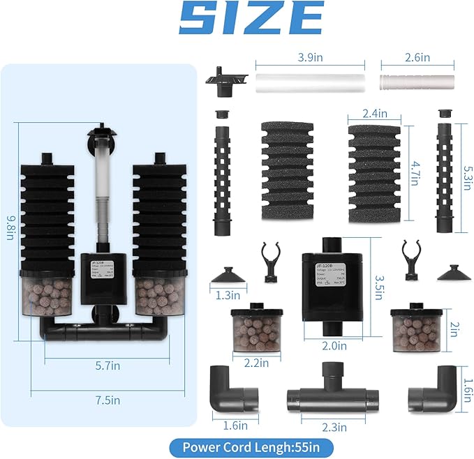 Aquarium Sponge Filter 15-55 Gallon Fish Tank Filter, Electric Power Double - Image 6