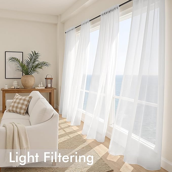 MIULEE White Sheer Curtains 108 Inches Long, 4 Panels Set, Light Filtering Rod Pocket Voile Drapes for Living Room and Bedroom, Airy Soft Fabric Window Treatments, 42 x 108 Inches