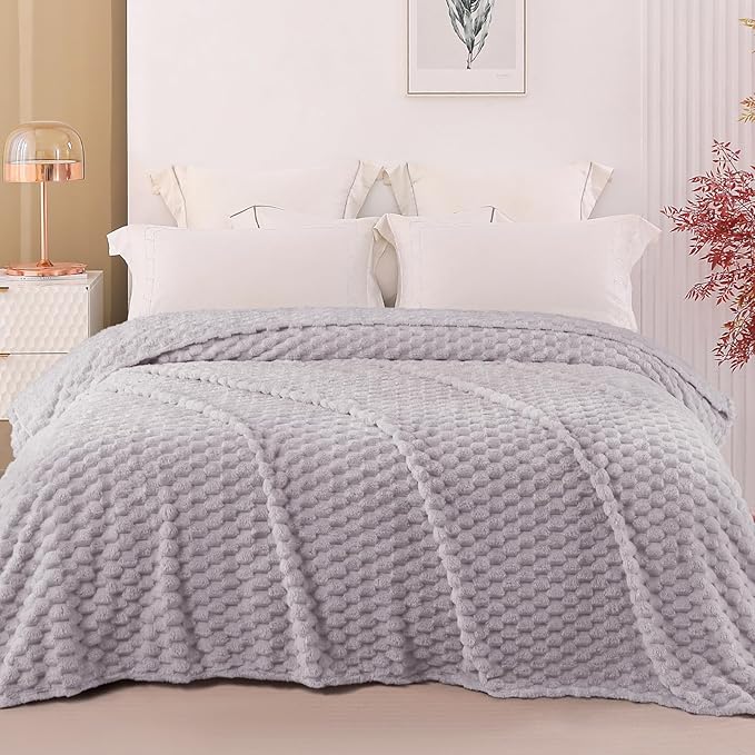Exclusivo Mezcla Fleece Twin Blanket for Bed, Extra Large Fuzzy Light Grey Bed Blankets, Soft Cozy Plush Sofa Throws for All Seasons, 60x80 Inches