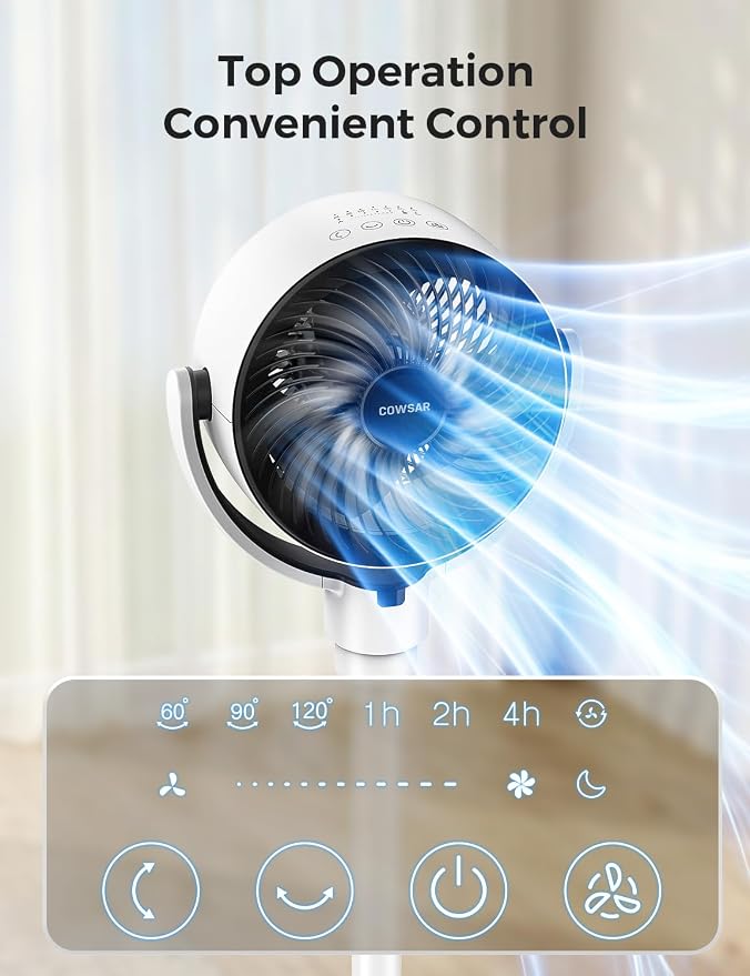 COWSAR Standing Fan for Bedroom, 20dB Quiet Pedestal Fan, 150°+120°Auto - Image 7