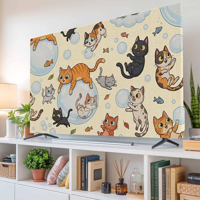Watercolor Pets Fish Bubbles Indoor TV Cover, Elastic TV Screen Protector Brown - Image 6