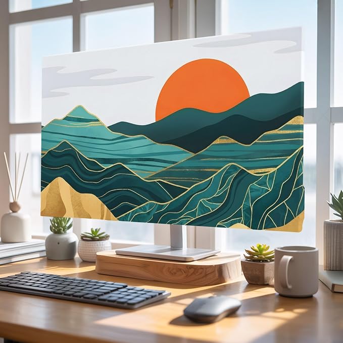 Abstract Mountain Range Sun Indoor TV Cover, Elastic TV Screen Protector - Image 4