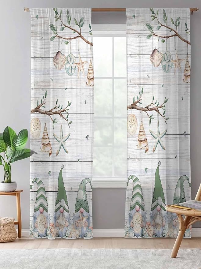 Sheer Curtains 96 Inches Long, Sage Green Gnomes Semi Sheer Curtains Light - Image 5