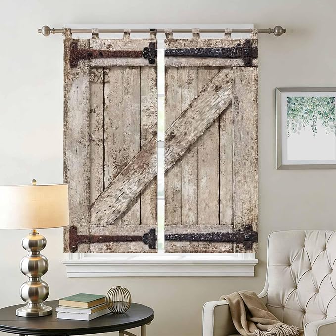 Farmhouse Wood Grain Living Room Curtains 84 Inch Length, Window Curtains Tab - Image 2