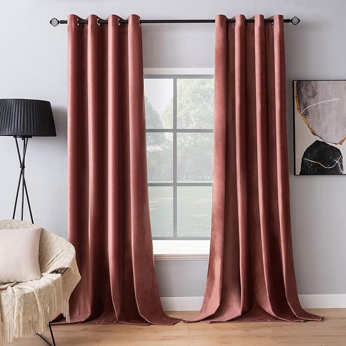 MIULEE Elegant Velvet Curtains Dusty Rose Pink Grommet Curtains Thermal Insulated Soundproof Room Darkening Blackout Drapes for Girls & Lady Living Room/Bedroom Black Out Decor 2 Panels 52 x 108 Inch