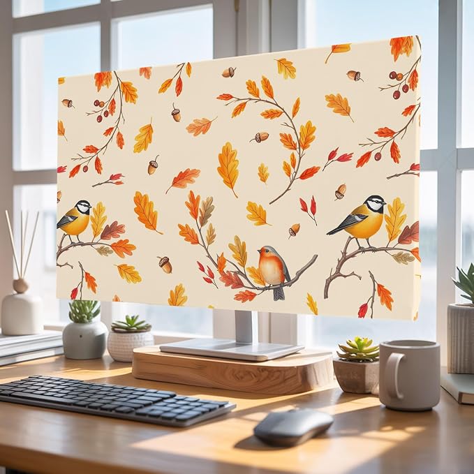 Thanksgiving Autumn Sparrows on Orange Indoor TV Cover, Elastic TV Screen - Image 4