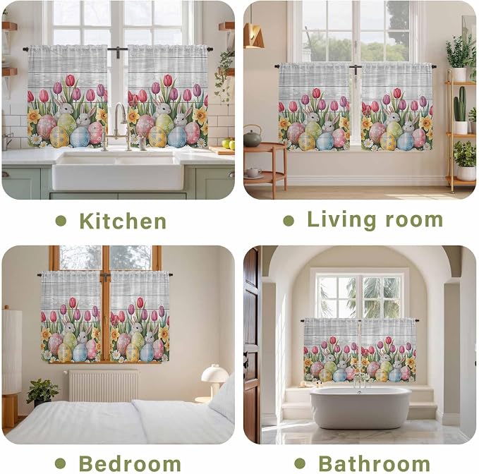 Easter Kitchen Curtains 45 Inch Long 2 Panel Set, Rod Pocket Window Treatment - Image 8