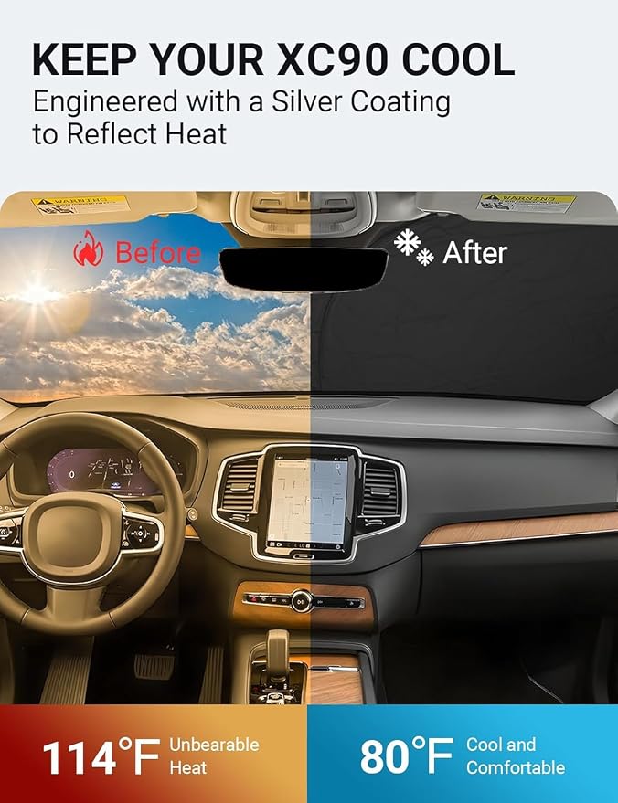 Proadsy Windshield Sun Shade for Volvo XC90 2016-2025 2026 4-Layer Foldable - Image 2