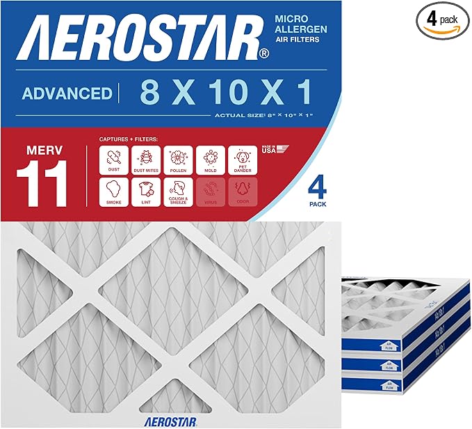 Aerostar 8x10x1 MERV 11 High Efficiency Pleated Air Filter, Electrostatic AC by AirFiltersDelivered