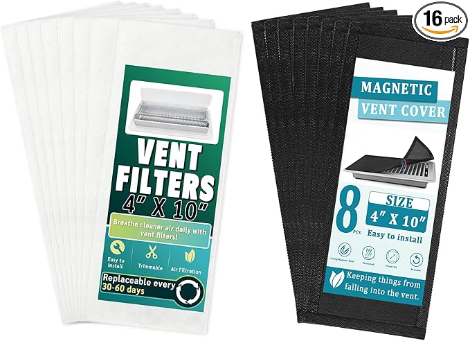 8 Pack Magnetic Vent Screen Mesh Covers 4x10 inch & 8 Pack Air Vent Filters by LOSUIN