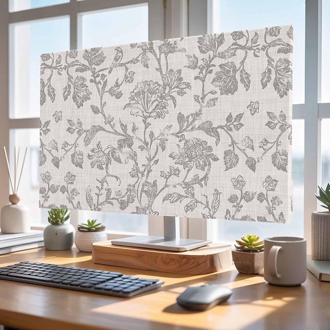 Watercolor Gray Flower Leaves Indoor TV Cover, Elastic TV Screen Protector - Image 4