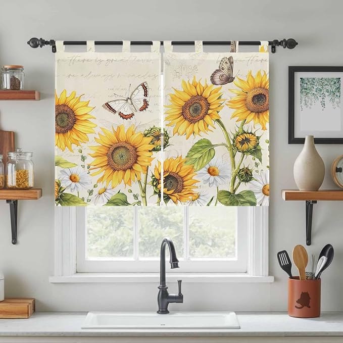 Farm Sunflowers Bedroom Curtains 63 Inch Length, Window Curtains Tab Top - Image 3