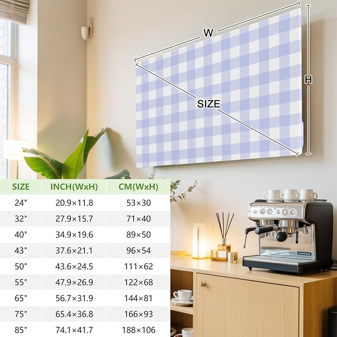Minimalist Lavender Gingham Plaid Indoor TV Cover, Elastic TV Screen Protector - Image 3