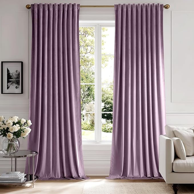 MIULEE Lavender Velvet Curtains 108 inches - Luxury Blackout Curtains for Bedroom Living Room Thermal Insulated Super Soft Window Drapes Rod Pocket & Back Tab, W52 x L108 inches,Purple,2 Panels