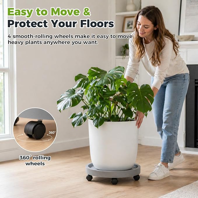 3 Pack Plant Caddy with Wheels Rolling Plant Stand with Wheels 13 Inch Plant - Image 3