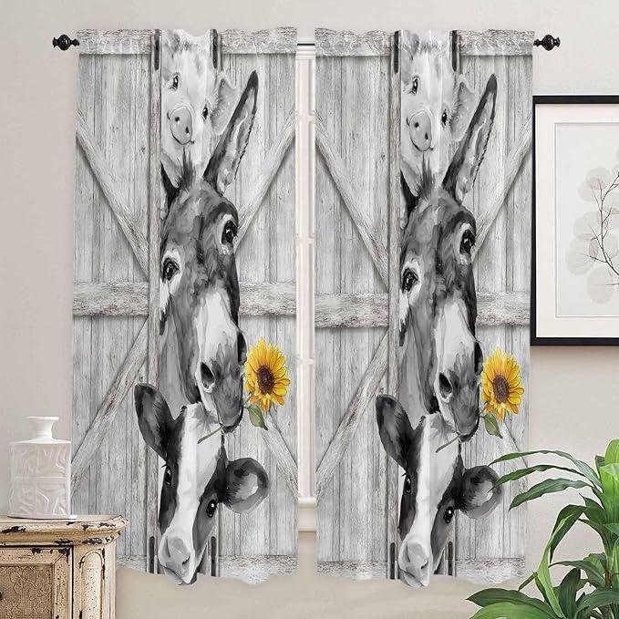 Grey Farmhouse Living Room Curtains 72 Inches Length, Vintage Sunflowers - Image 2