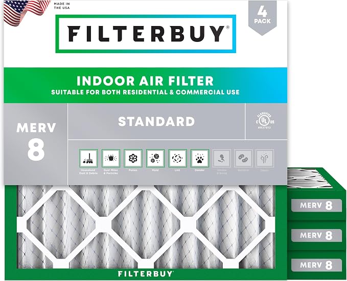Filterbuy 12x12x2 Air Filter MERV 8 Essential Dust & Allergy Defense, by Filterbuy