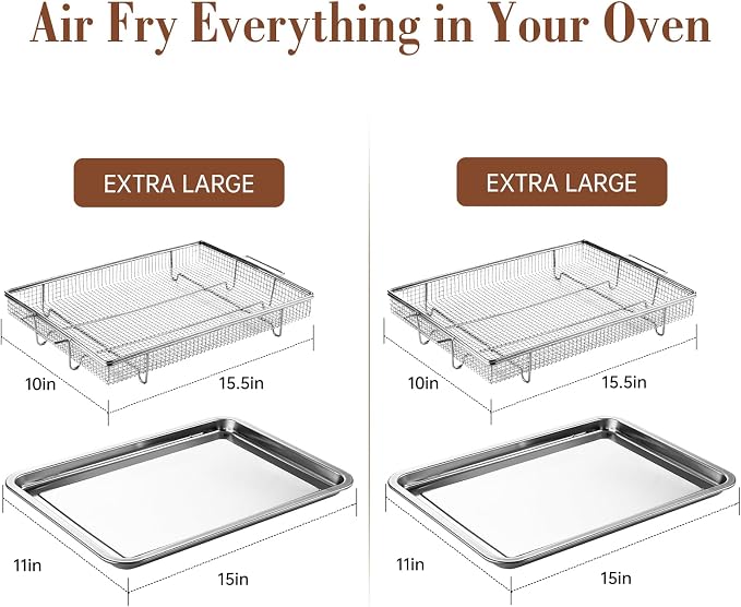 4PCS Air Fryer Basket for Oven, Nonstick Stainless Steel 15.5"x11" Air Fryer - Image 5