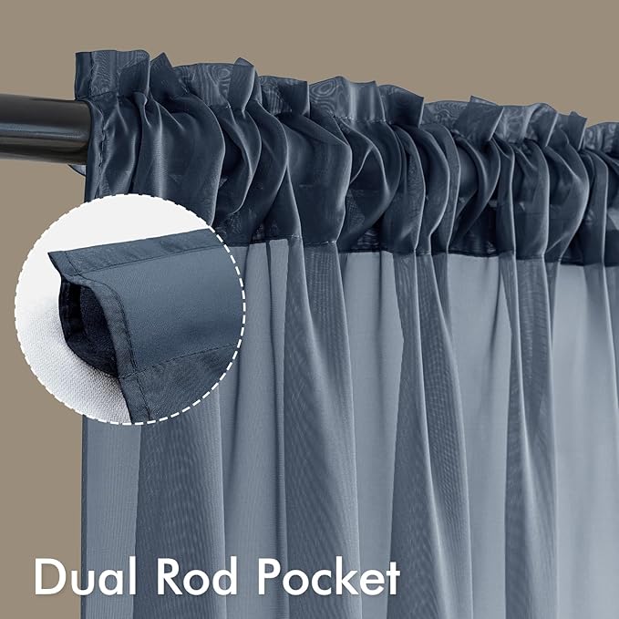 MIULEE Navy Blue Sheer Curtains 72 Inches Long, 4 Panels Set, Light Filtering Rod Pocket Voile Drapes Window Treatments, Semi Transparent Airy Fabric for Bedroom and Living Room, 42 x 72 Inches