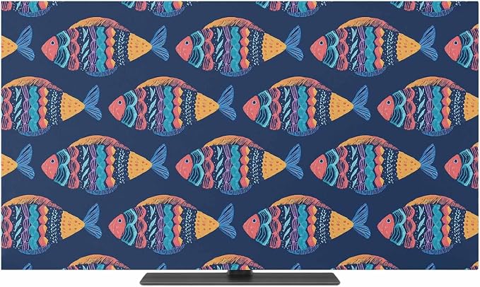 Ethnic Style Ocean Fish Indoor TV Cover, Elastic TV Screen Protector Watercolor by Unknown